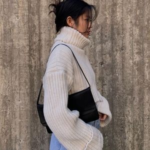ZARA cream oversized turtleneck cropped sweater